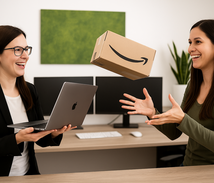 Foto von Mitarbeitern mit einem Paket